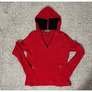 Lauren Active Ralph Lauren Red 100% Cotton Pullover Hoodie V-Neck Women's M